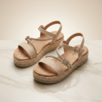 Sandales plateforme en suédine beige avec brides strassées