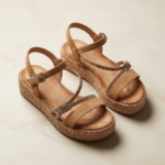 Sandales plateforme en suédine beige avec brides strassées – Image 5
