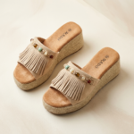 Mules compensées bohème à franges et perles – Image 2