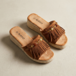 Mules compensées bohème à franges et perles