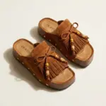 mules compensées à franges et perles – Image 2